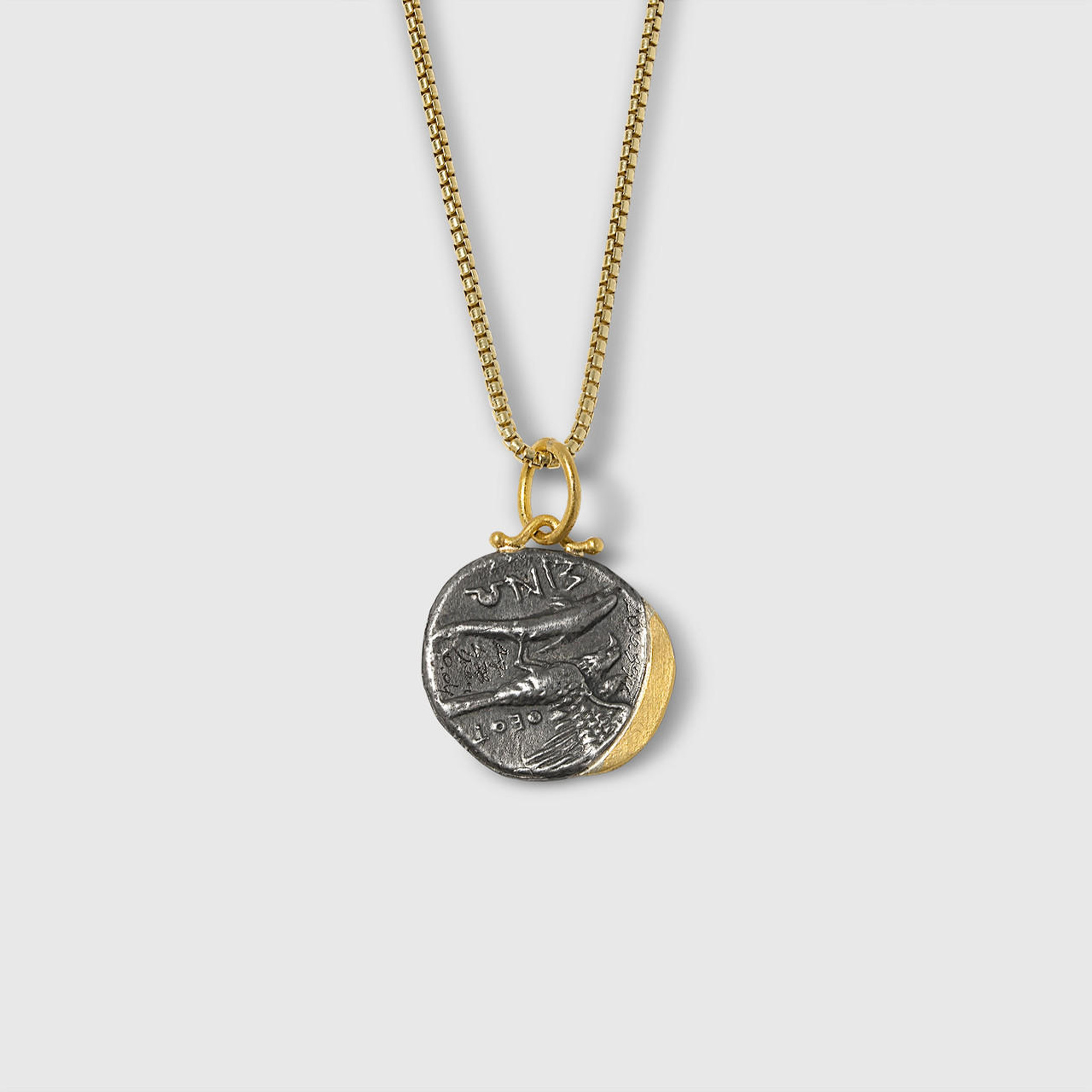 Prehistoric Works Water Nymph, Synope, Pendant Necklace Charm Coin Amulet with Diamonds, 24kt Gold and Silver 