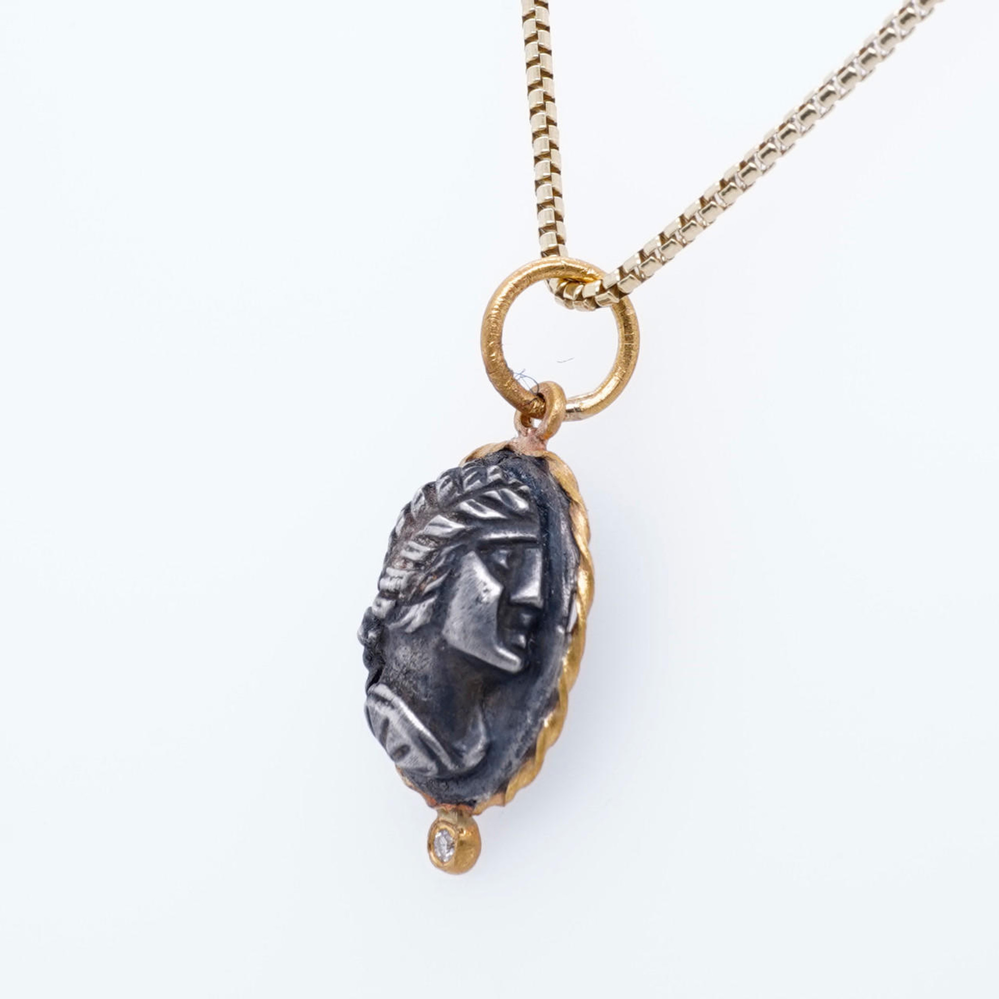 Water Nymph, Pendant Necklace Charm Coin Amulet with Diamond, 24kt Gold and Silver by Prehistoric Works of Istanbul, Turkey