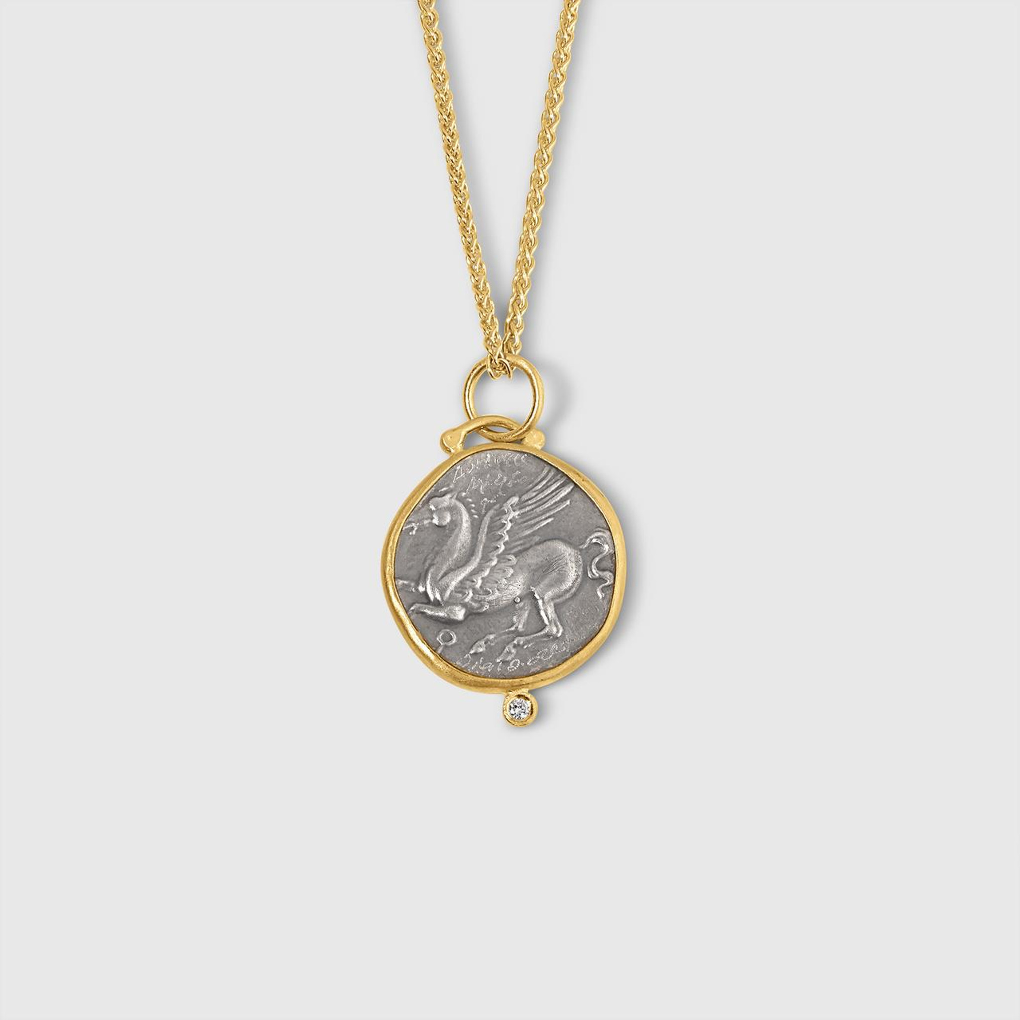 Prehistoric Works Medium Pegasus Charm Pendant Necklace with Athena on Back of Coin Replica 