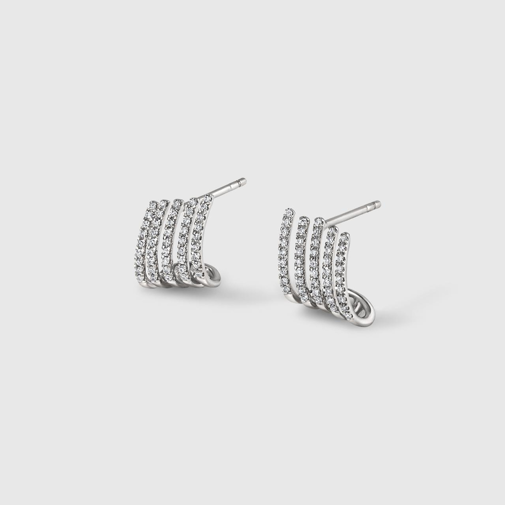 Sophia by Design Small, Stunning 0.19 ct Diamond and 14kt White Gold, Curved Five-Row Post Earrings 