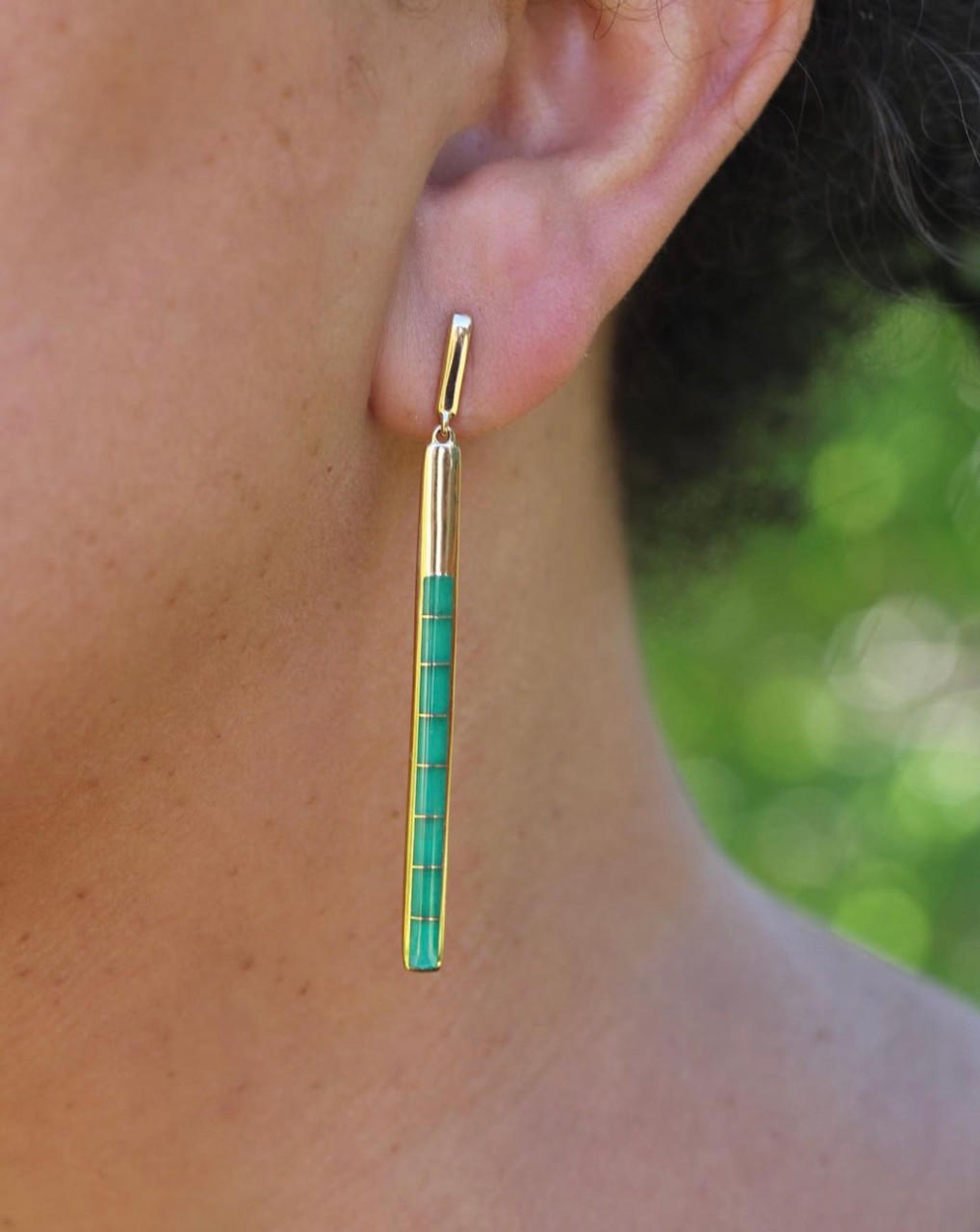 Kabana Long, Delicate, Chrysoprase Inlay Post Earrings 