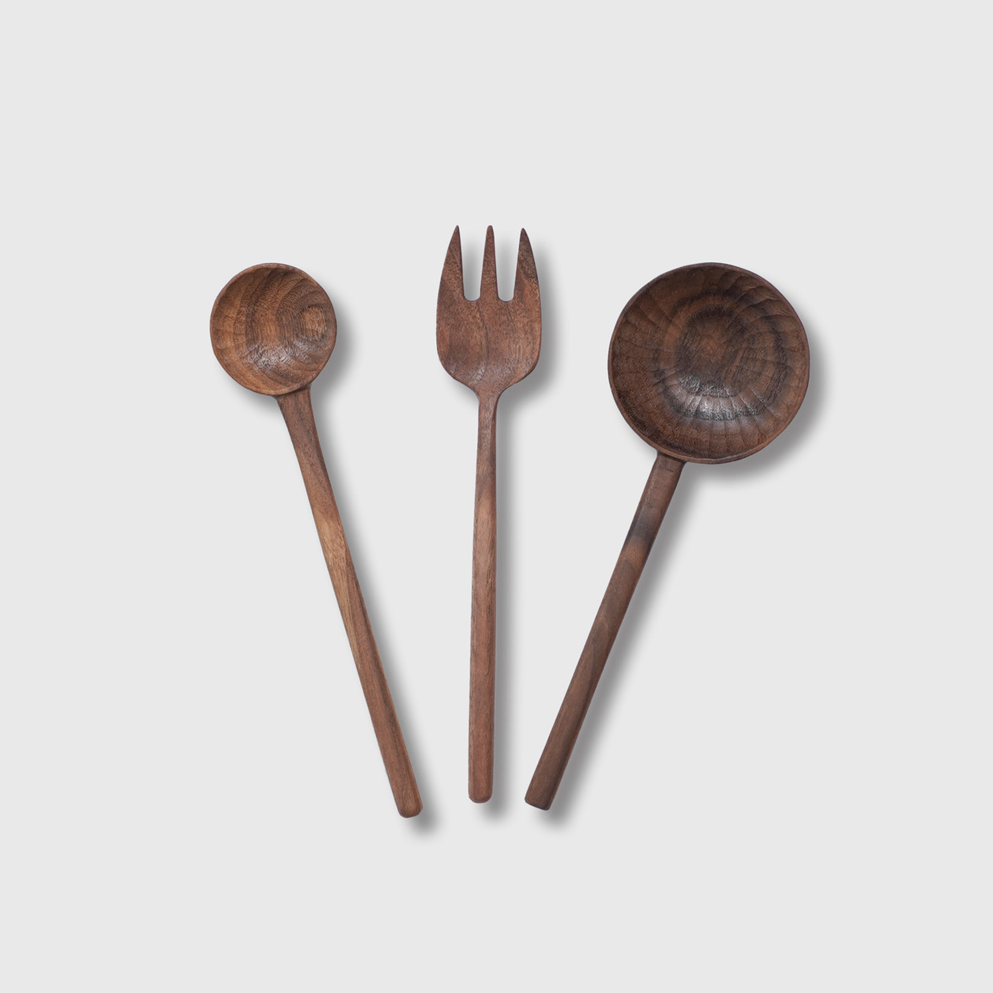  Hand-carved Walnut Wood Spoons & Fork Set (Set of Three) 