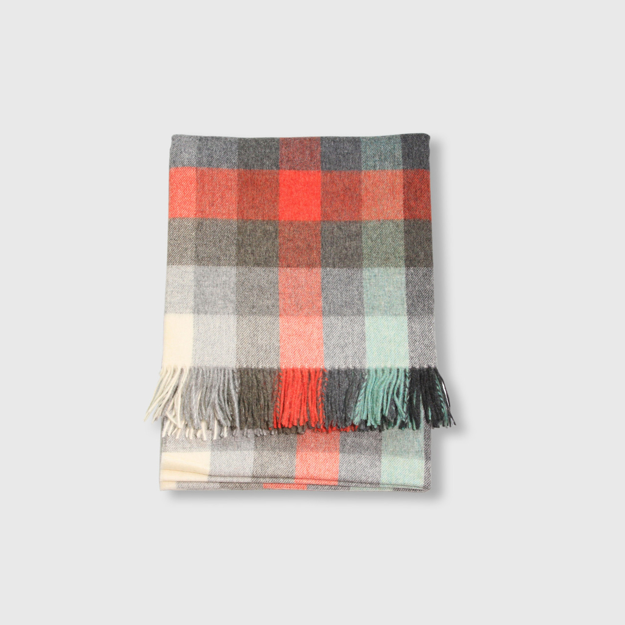 Bronte Moon Merino Lambswool Throw Blanket, in Coral & Mint, Made in England 
