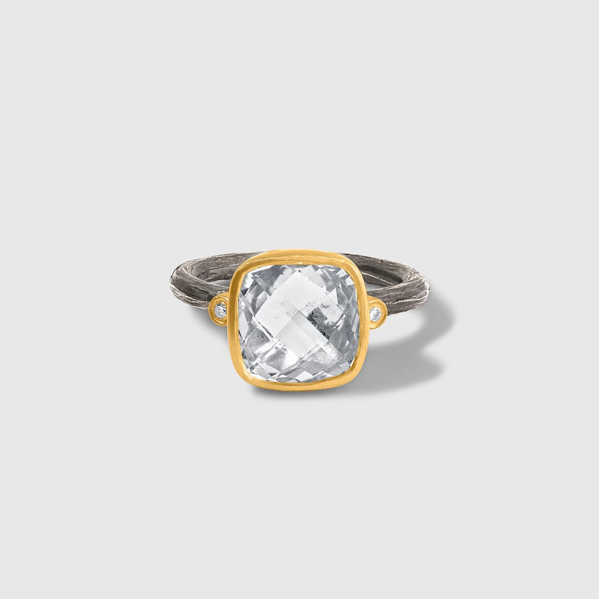 Kurtulan Faceted Checkerboard Quartz Ring with Diamond Detail 