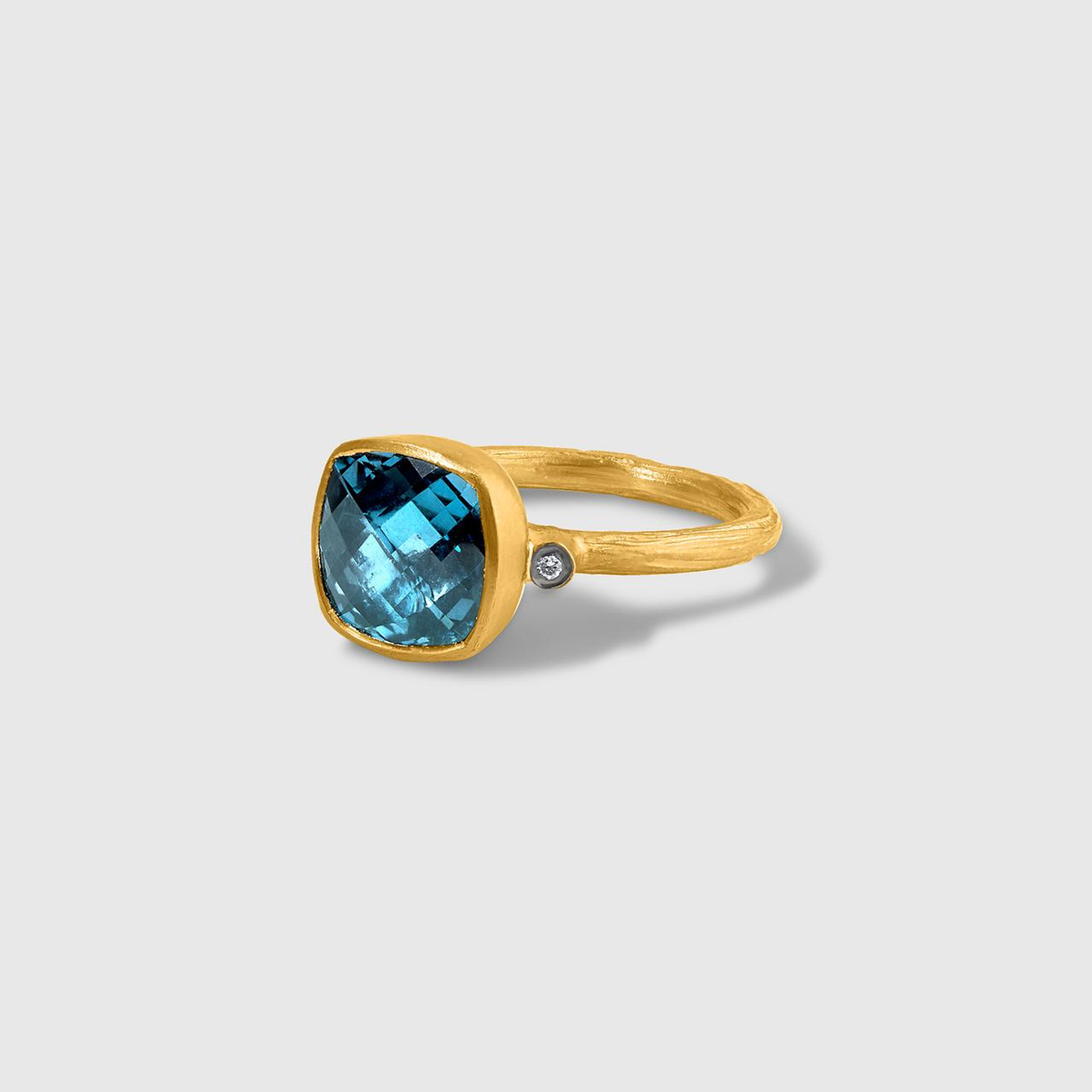 Kurtulan Checkerboard London Blue Topaz Ring with Side Diamonds 