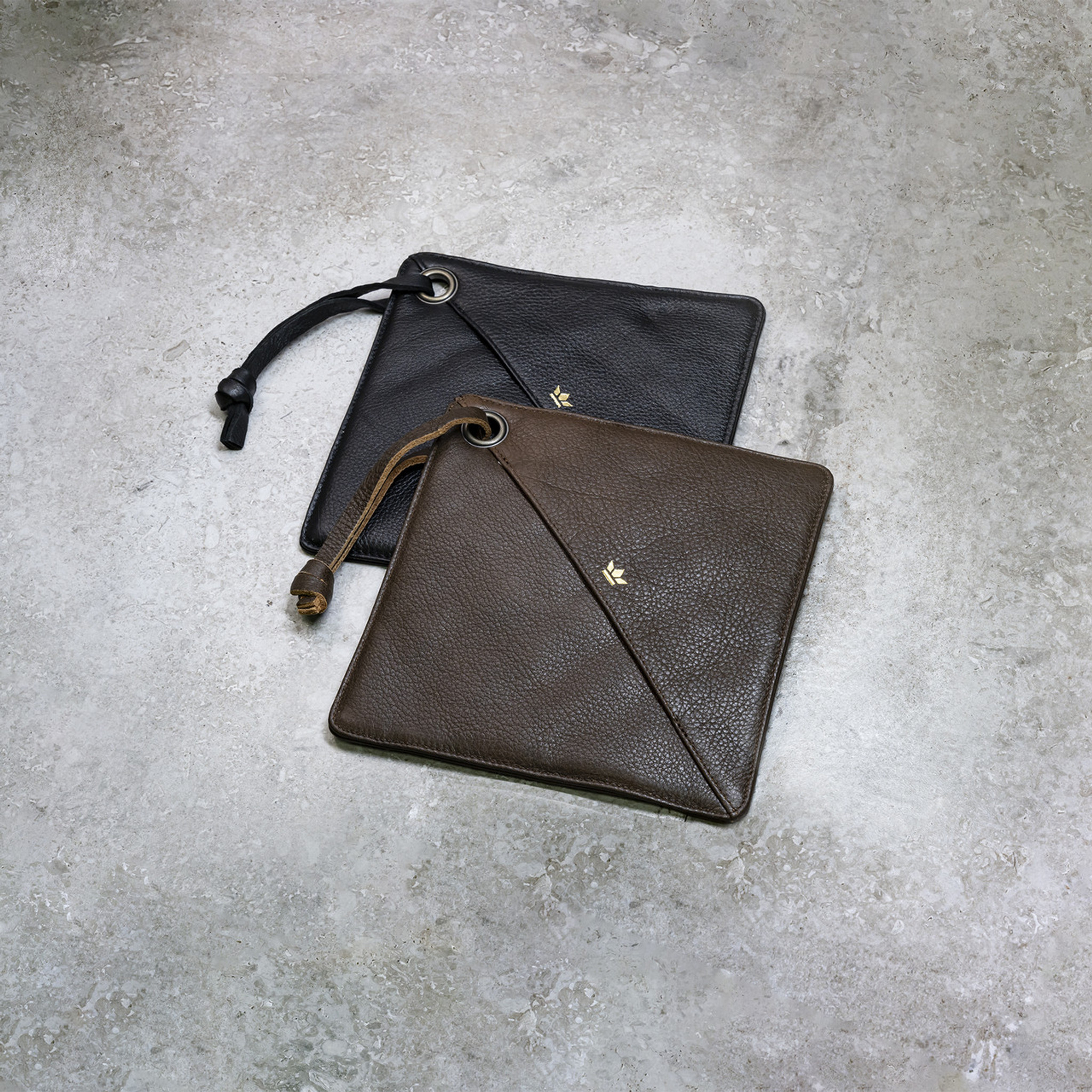 Dutchdeluxes Full Grain Leather Potholder, Classic Brown, Handmade, Made in the Netherlands by Dutchdeluxes, available in the elk & HAMMER Gallery of Bozeman, Montana