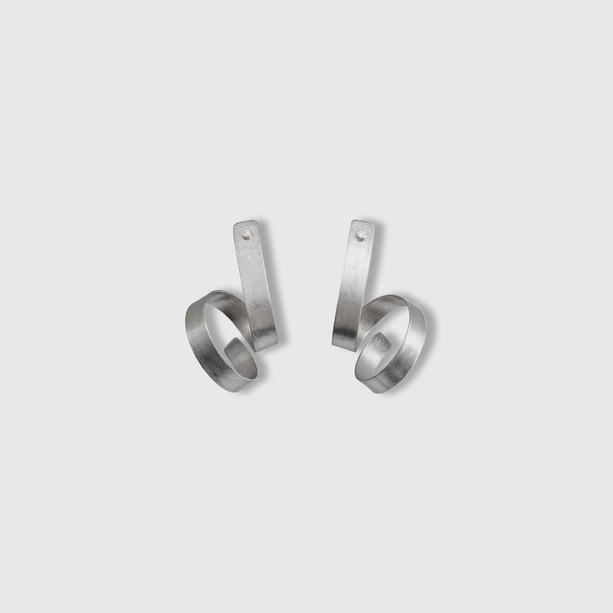 Mysterium Collection Curled Earrings, Stainless Steel with CZ 