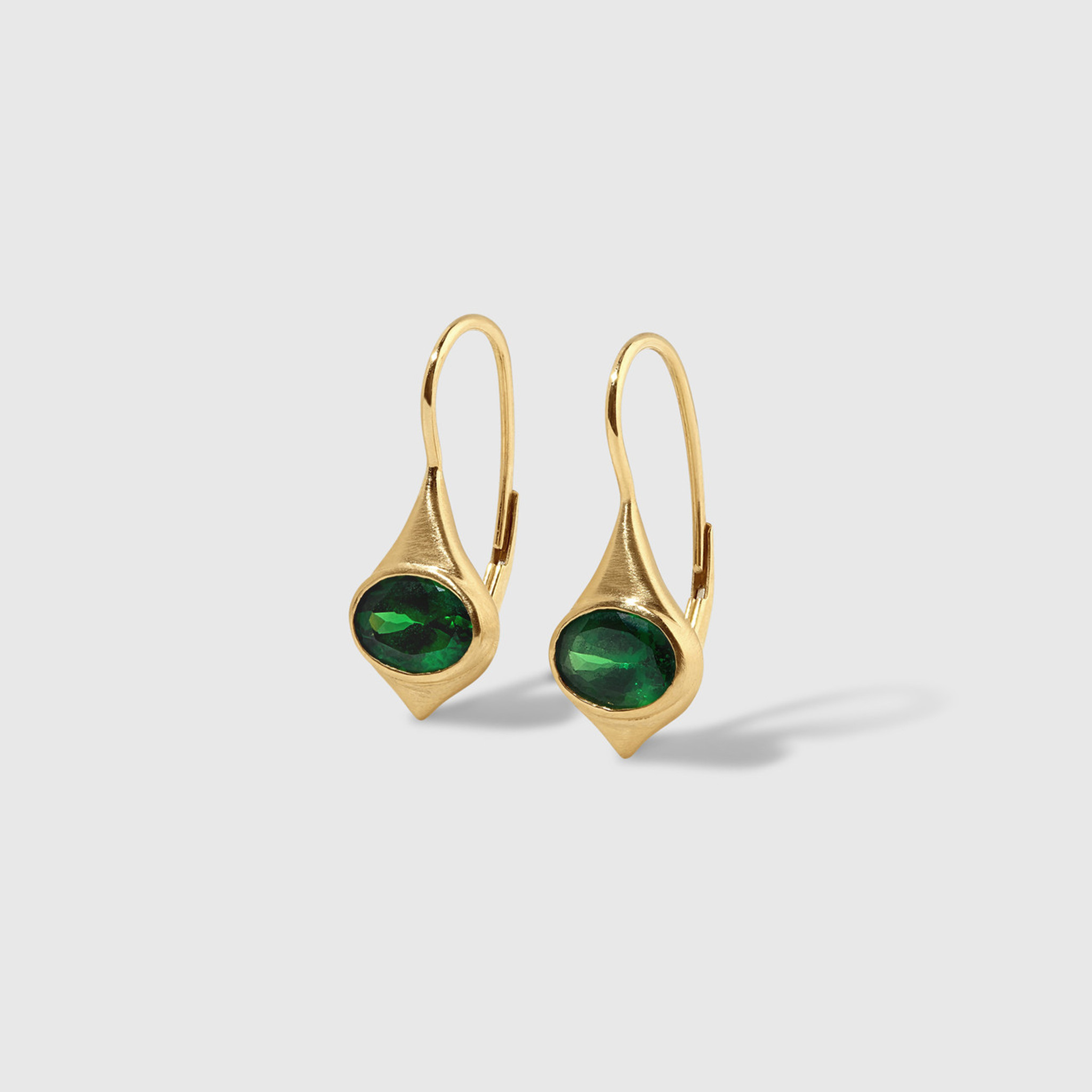 Ashley Childs Droplette Earrings with East-West Bright Green, Oval Tsavorites, 18kt Gold 