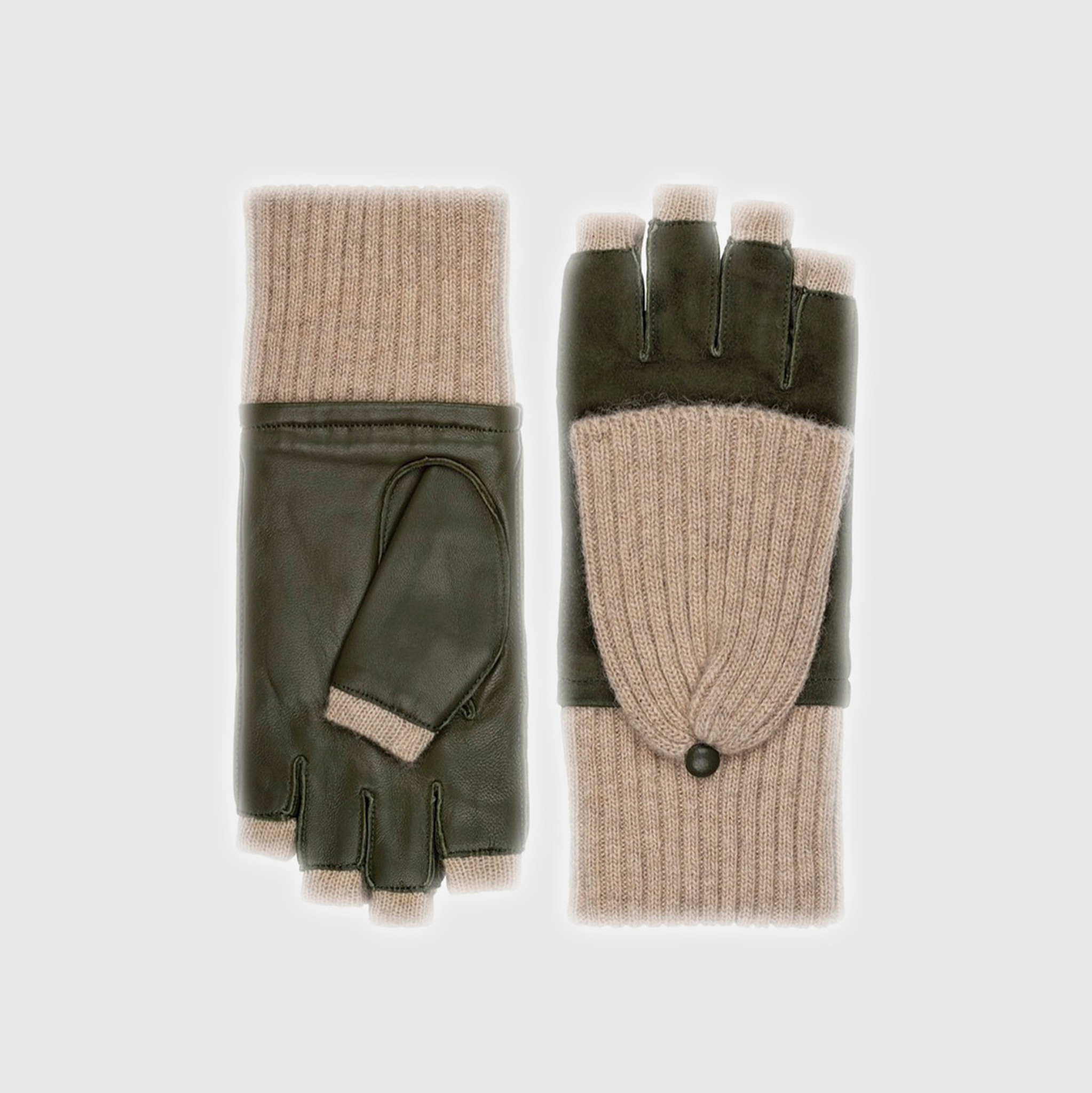 Amato, New York, Carolina Amato Suede & Leather Cashmere Pop Top, Leather Gloves, Olive Green 