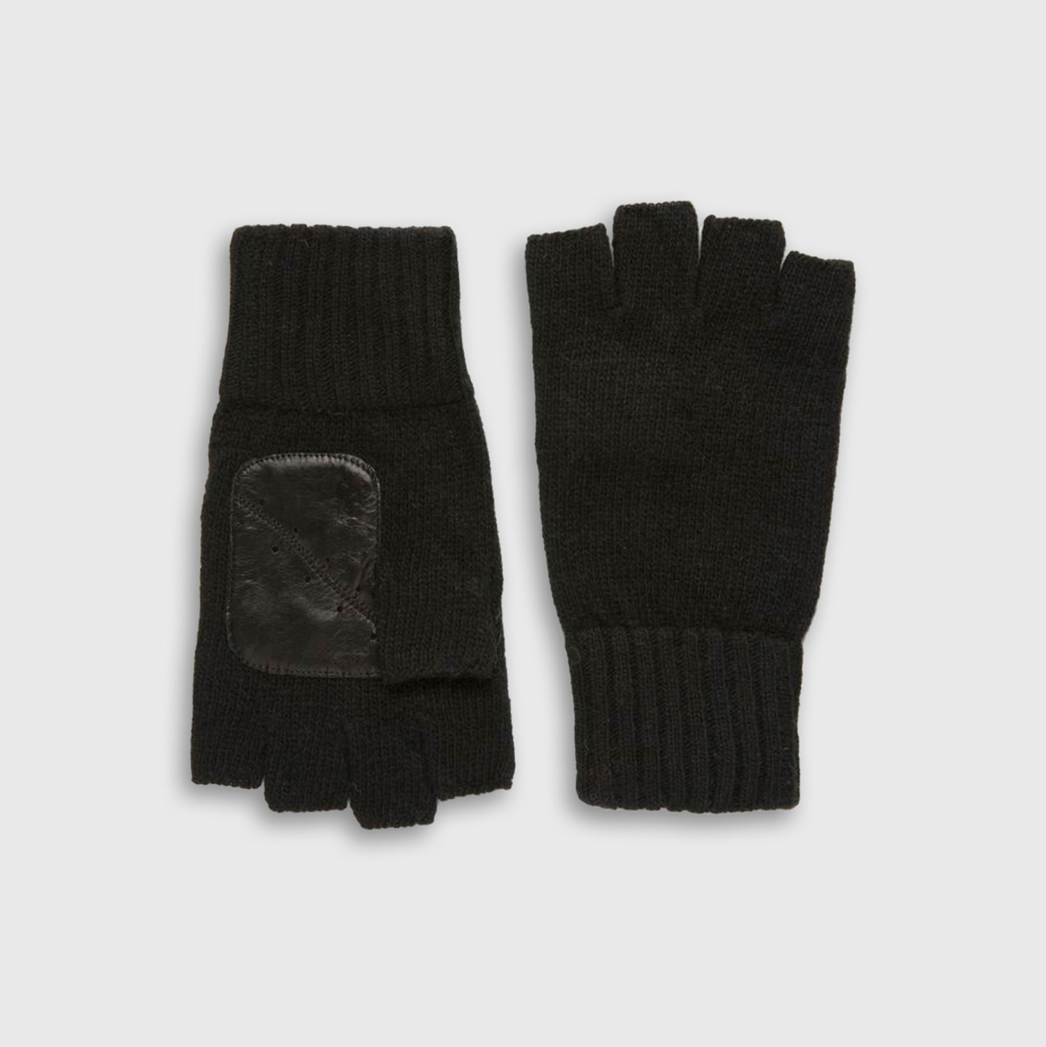 Amato, New York, Carolina Amato Men's, Fingerless Glove with Leather Palm, Black 