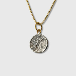 Prehistoric Works Ancient Athena - Wisdom Goddess - Coin (Replica) Tetradrachm Charm Pendant, 24kt Gold, Silver & 0.01ct Diamond 