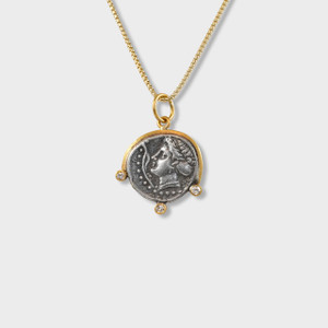 Prehistoric Works Water Nymph, Ancient Sinope - Tetradrachm Charm Coin (Replica) Pendant, 24kt Gold, Silver & 0.06ct Diamonds 