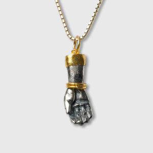 Prehistoric Works Figa for Protection, Pendant Charm, 24kt Gold, Silver and 0.02ct Diamonds 