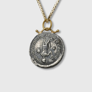 Prehistoric Works Roman Caesar Coin (Replica) Charm Pendant, 24kt Gold, Silver and 0.02ct Diamond 