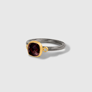 Kurtulan Faceted Checkerboard Garnet and Diamond Ring 