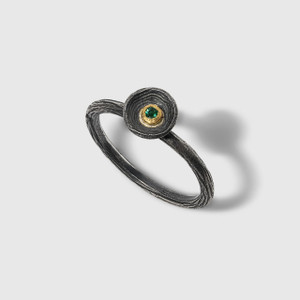 Tiny Emerald Set in 24K Gold and Sterling Silver Textured Stacker Ring Prehistoric Works elk & HAMMER