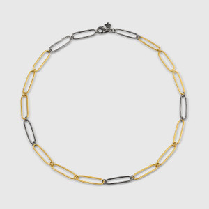 Kurtulan Two-Toned, 24K Gold and Silver Paperclip Link Chain Necklace 