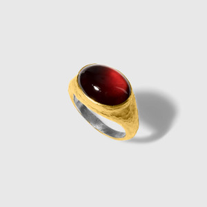 Men's Oval, Domed 14.4ct Garnet Ring in 24kt and Silver