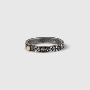 Prehistoric Works Engraved Stacker Ring with Diamond 
