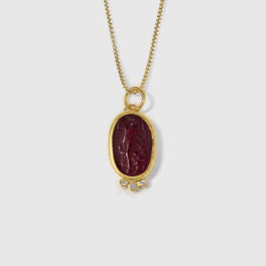 Prehistoric Works The Joy of Life, Roman Woman Intaglio, Carved Agate, Coin Charm Amulet Pendant Necklace with Diamond, 24kt Gold and Silver 
