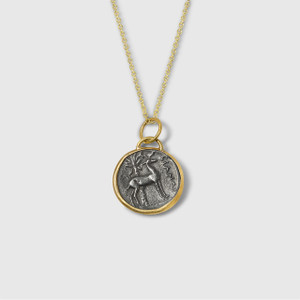 Queen Bee, Ephesus Charm, Tetra Drachm, Pendant Necklace, Amulet with Diamond, 24kt Gold and Silver Prehistoric Works | elk & HAMMER Gallery