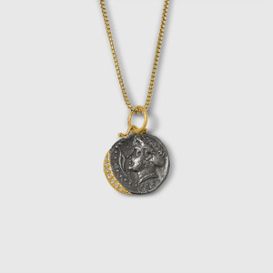 Prehistoric Works Water Nymph, Synope, Pendant Necklace Charm Coin Amulet with Diamonds, 24kt Gold and Silver 