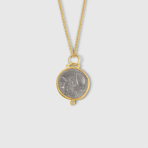 Prehistoric Works Medium Pegasus Charm Pendant Necklace with Athena on Back of Coin Replica 