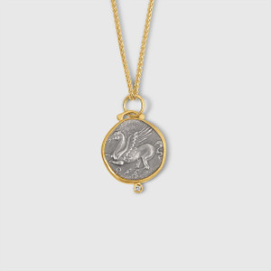 Prehistoric Works Medium Pegasus Charm Pendant Necklace with Athena on Back of Coin Replica 