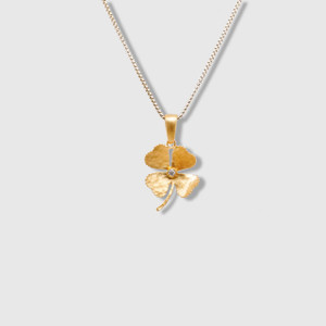 Prehistoric Works Four Leaf Clover Charm with Diamond, 24kt Solid Gold 