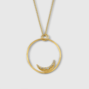 Prehistoric Works Large Half Moon Pendant with Diamonds,  Solid 24kt Yellow Gold 