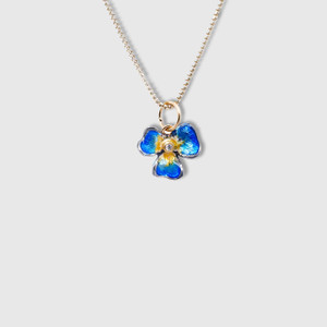 Prehistoric Works Blue and Yellow Enamel and Diamond Flower Pendant Necklace 24kt Gold and Silver 