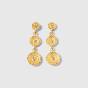 Prehistoric Works Circle of Life Earrings with Diamond Detail, 24kt Yellow Gold 