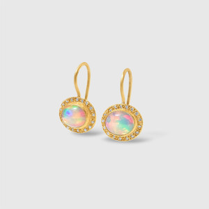 Prehistoric Works Oval, Opal and Diamond Drop Earrings, 24kt Gold 