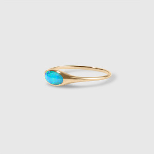 High Grade Opal (Five-Star), Centered Inlay Domed Ring, 14kt Yellow Gold; handmade in the US by Kabana. Australian Opal Fine Jewelry | elk & HAMMER Gallery of Bozeman, Montana