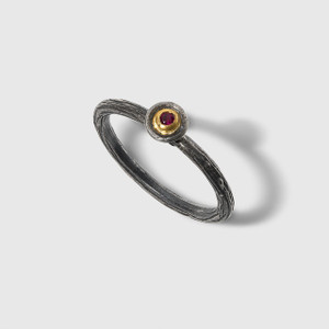Sterling Silver Textured Stacker Ring with Ruby and 24kt Gold Prehistoric Works elk & HAMMER