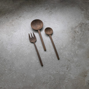  Hand-carved Walnut Wood Spoons & Fork Set (Set of Three) 