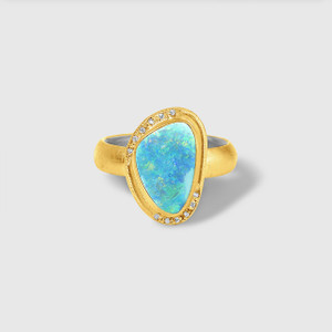 Kurtulan Hanedan Ring with 2.5ct Opal and Diamonds, 24kt Gold and Silver 