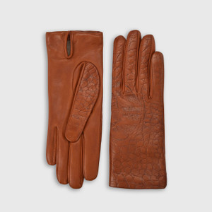 Amato, New York, Carolina Amato Italian Vent Palm Shorty Crocco Leather Gloves, Brown 