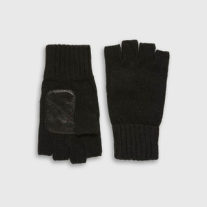 Amato, New York, Carolina Amato Men's, Fingerless Glove with Leather Palm, Black 