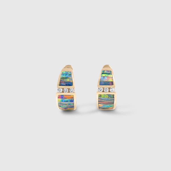 Kabana Hoop Earrings with High Grade (Five Star) Australian Opal Inlay & Diamond Detail Kabana Hoop Earrings with High Grade (Five Star) Australian Opal Inlay & Diamond Detail