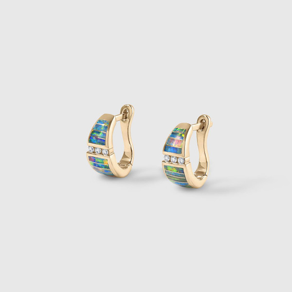 Kabana Hoop Earrings with High Grade (Five Star) Australian Opal Inlay & Diamond Detail Kabana Hoop Earrings with High Grade (Five Star) Australian Opal Inlay & Diamond Detail