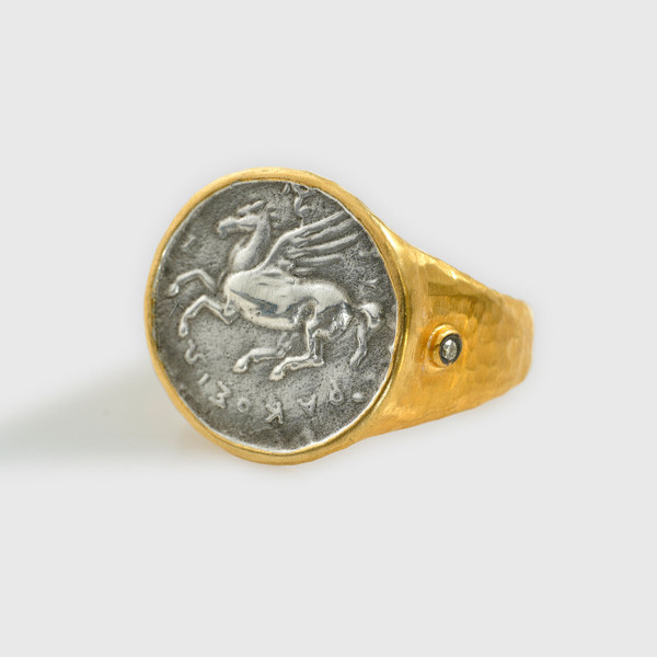 Kurtulan Pegasus Coin Statement Cocktail Ring with Diamonds 