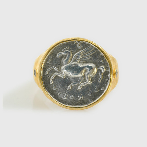Kurtulan Pegasus Coin Statement Cocktail Ring with Diamonds 