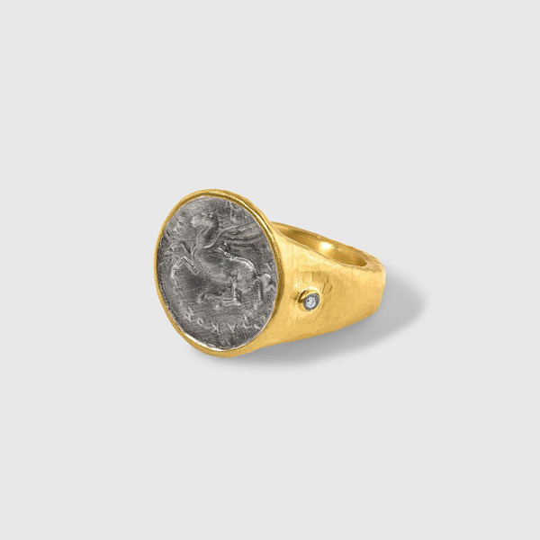 Kurtulan Pegasus Coin Statement Cocktail Ring with Diamonds 