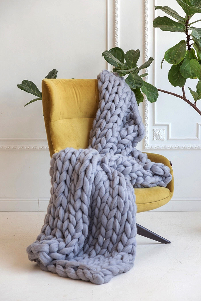 Buy Chunky Knit Merino Wool Blanket in Off White, 30