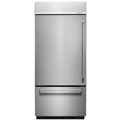 Kitchenaid® 20.9 Cu. Ft. 36 Width Built-In Stainless Bottom Mount Refrigerator with Platinum Interior Design KBBL306ESS