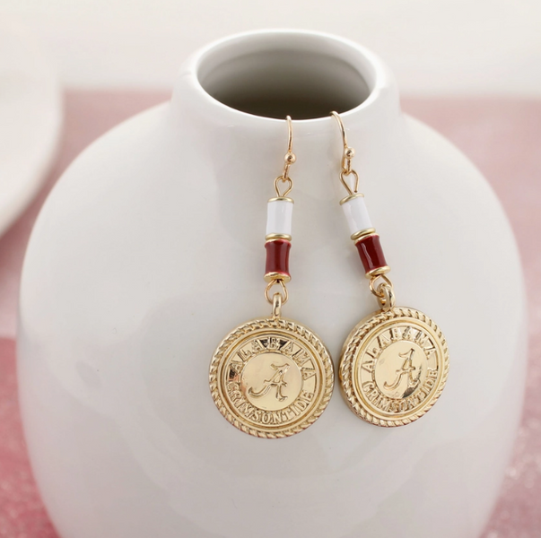 AL GOLD LOGO & ENAMEL TUBE EARRINGS