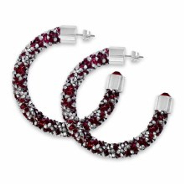 Red & Silver Crystal Hoop Earrings