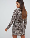 PrettyLittleThing tie waist dress in leopard Dress