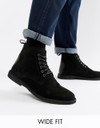 ASOS Wide Fit Desert Boots In Black Suede With Leather Detail